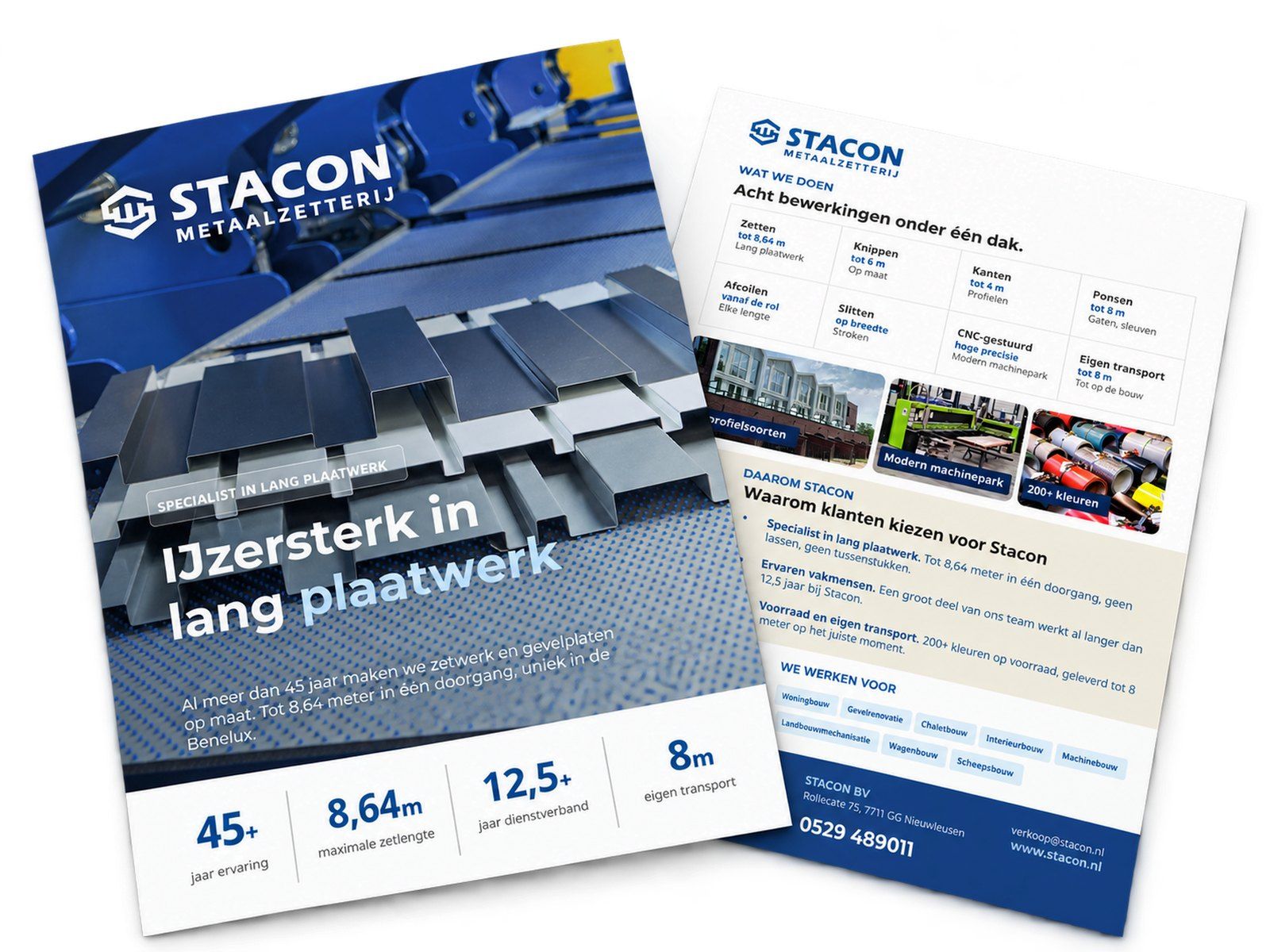 Voor- en achterkant van de flyer van Stacon