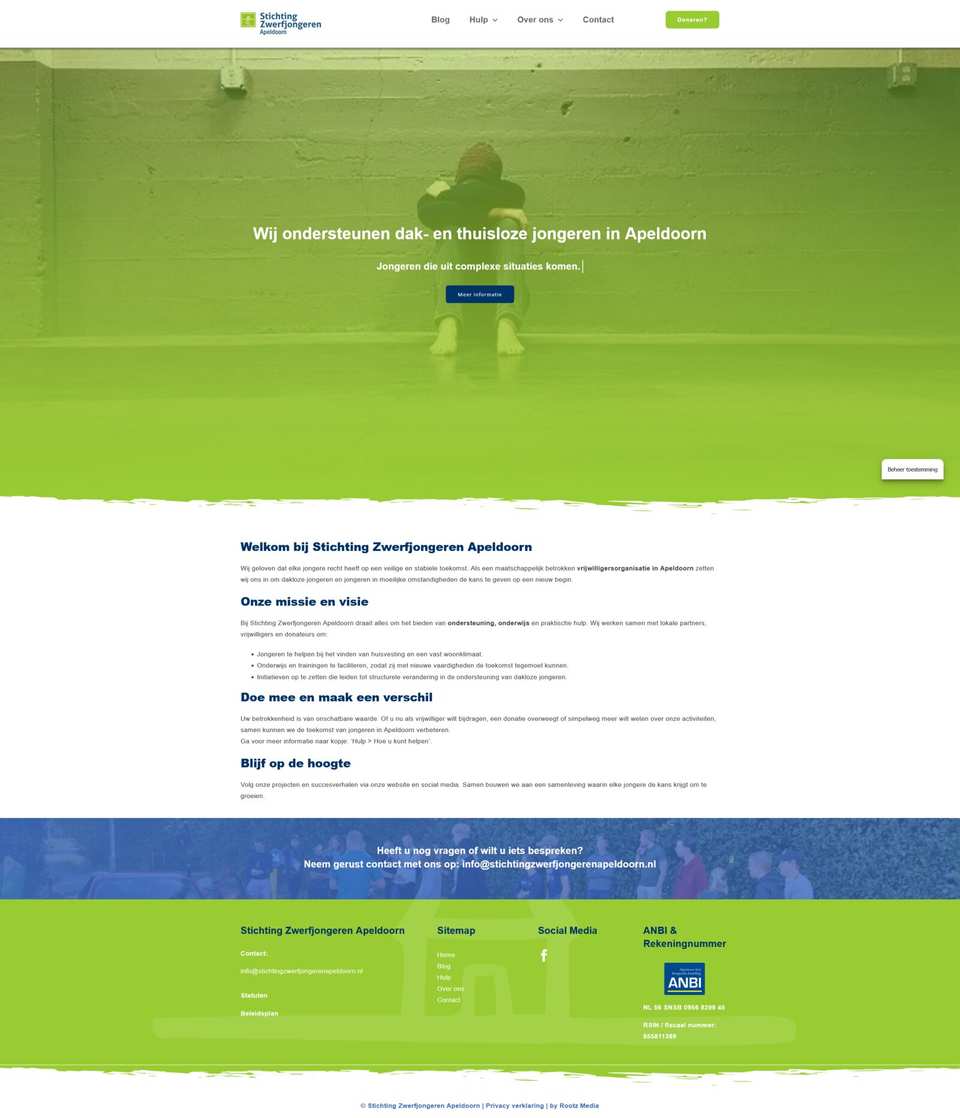 Website van Stichting Zwerfjongeren Apeldoorn