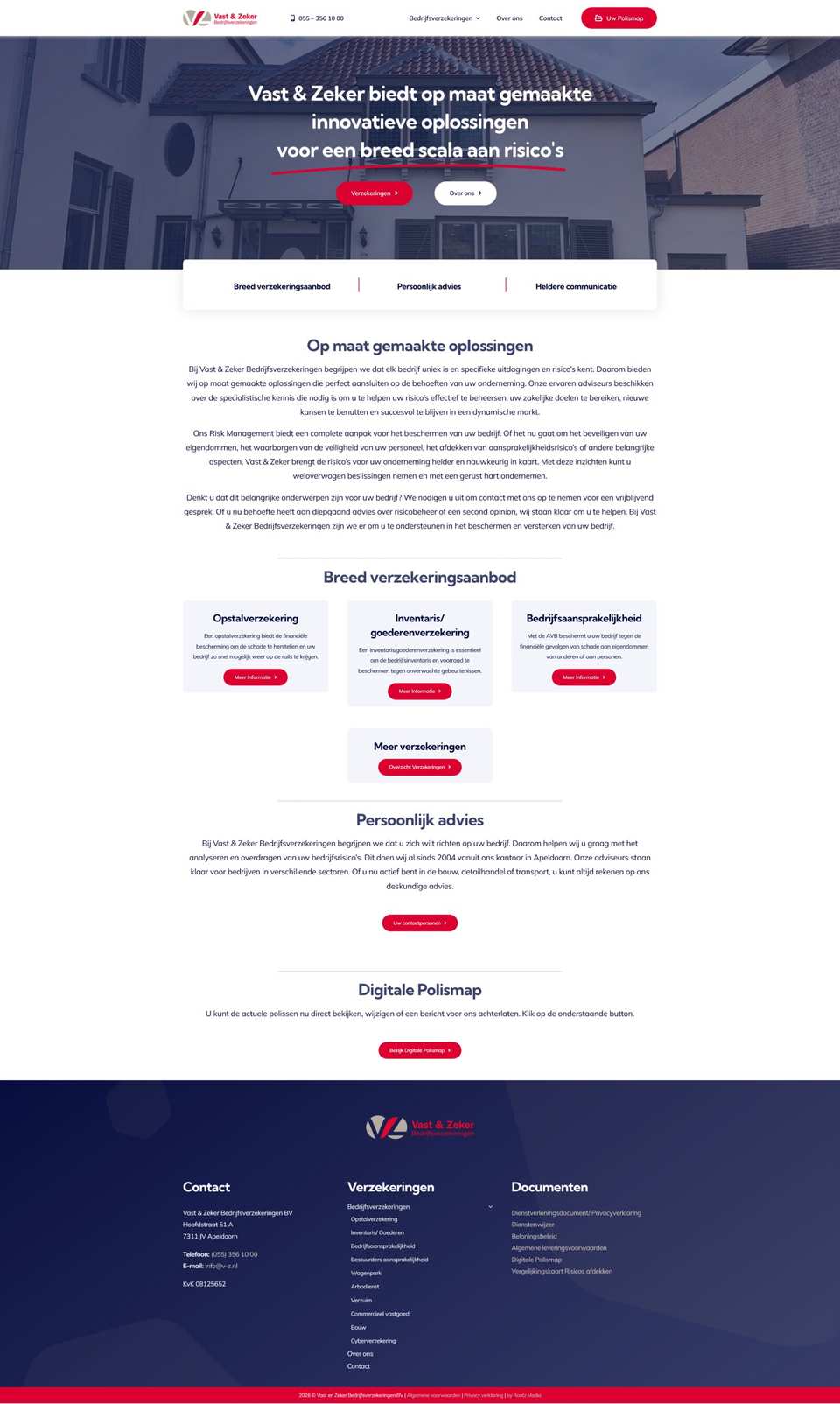 Website van Vast & Zeker Bedrijfsverzekeringen