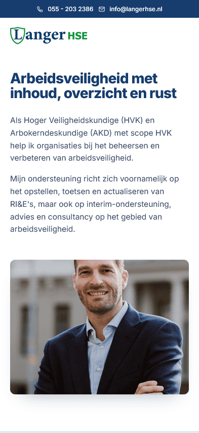 Mobiele homepage van Langer HSE