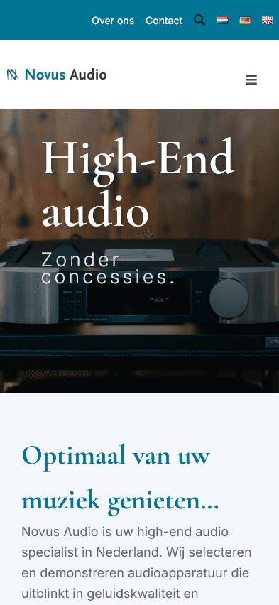 Mobiele homepage van Novus Audio