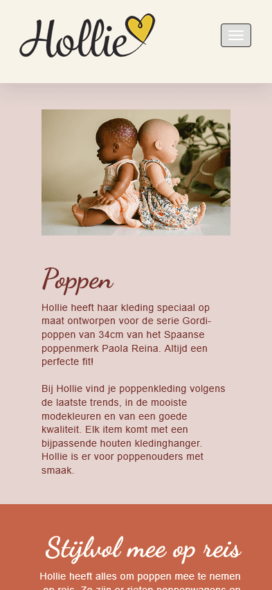 Mobiele homepage van Hollie