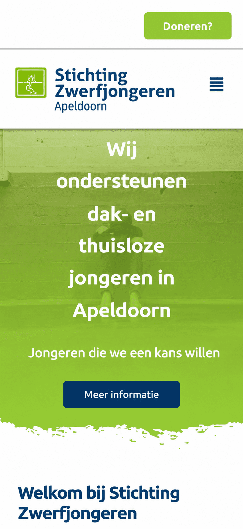Mobiele homepage van Stichting Zwerfjongeren Apeldoorn
