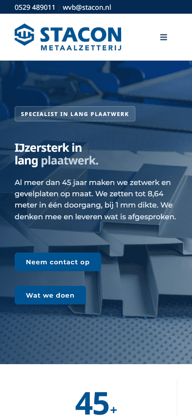 Mobiele homepage van Stacon
