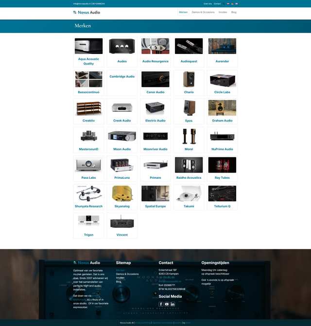 Merken van de website van Novus Audio