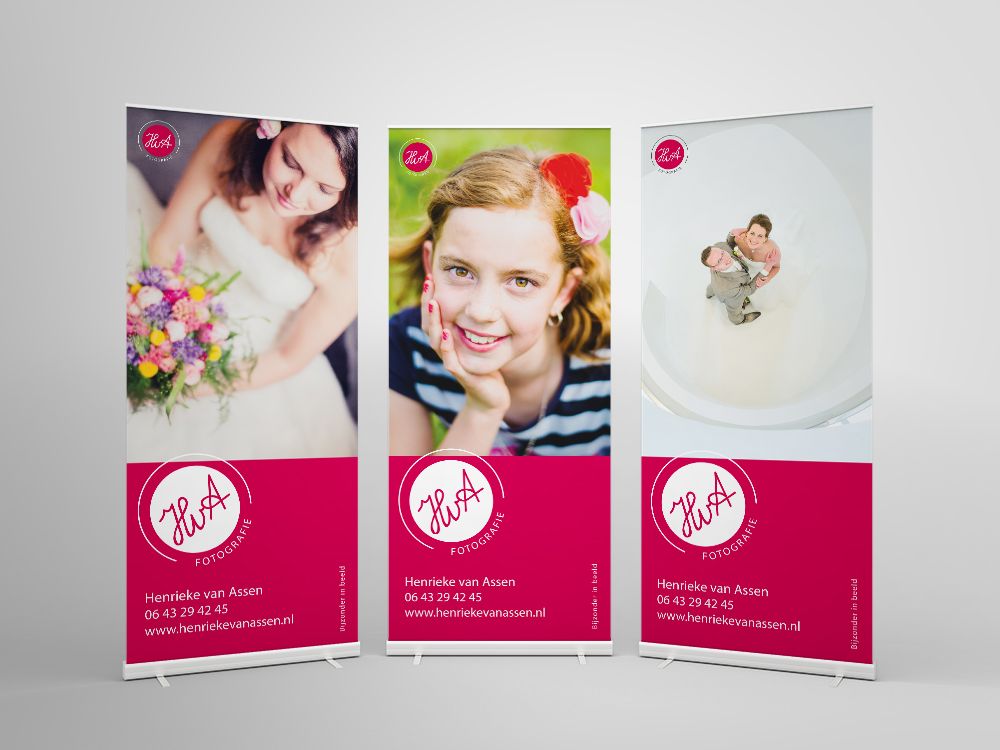 Roll-up banners voor Henrieke van Assen, ontworpen door Rootz Media