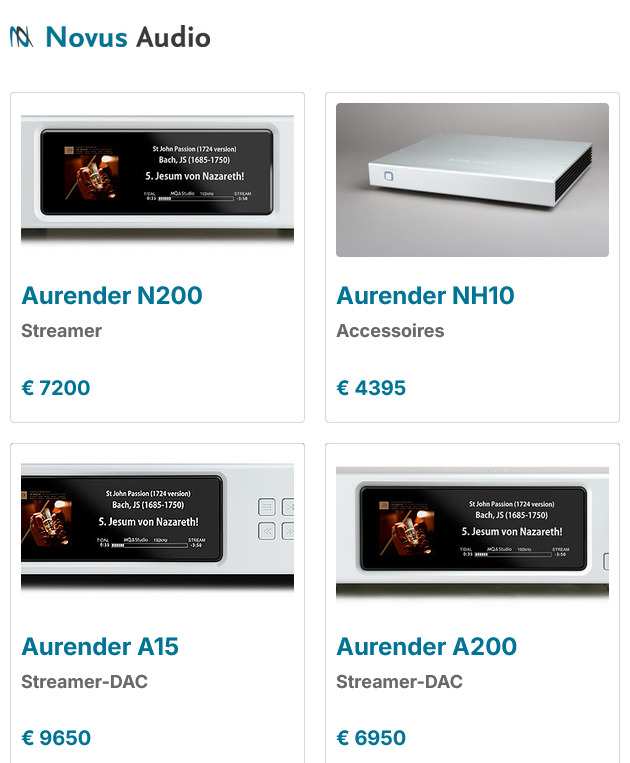 Aurender-producten in de catalogus van Novus Audio
